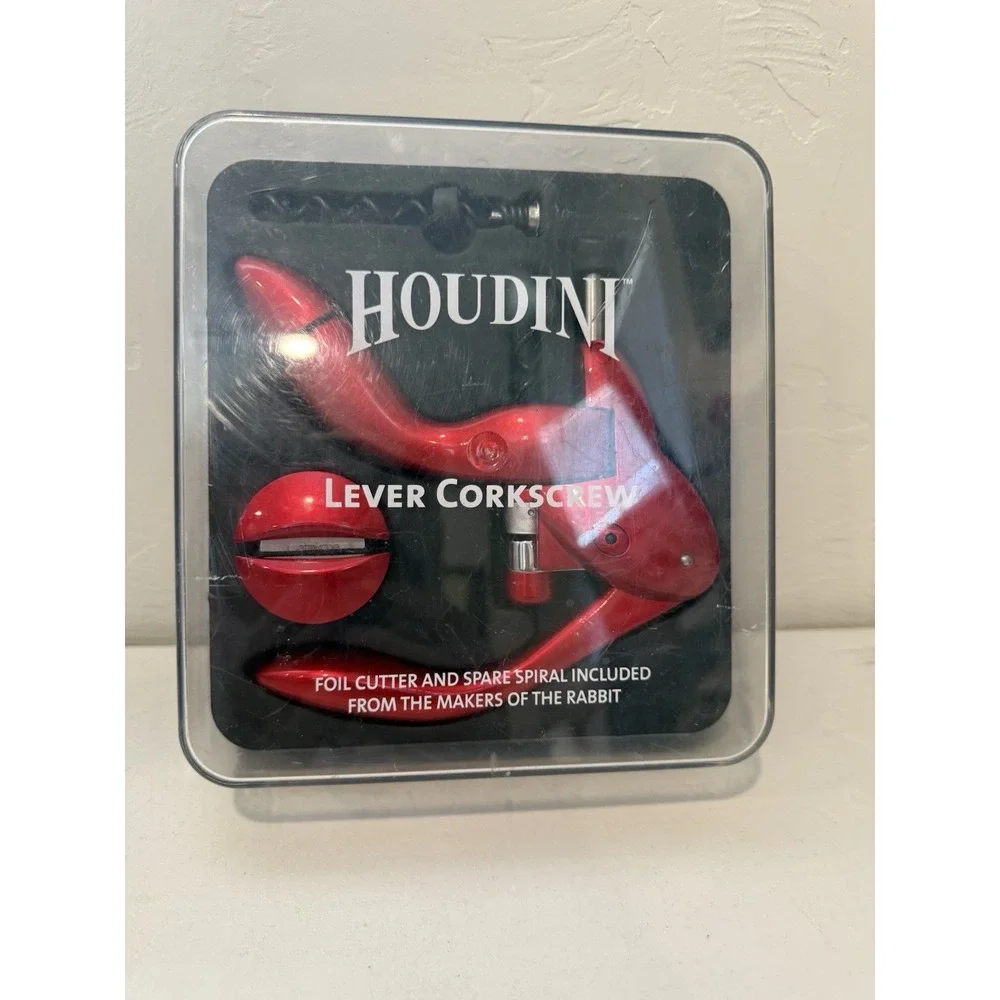 Houdini Red Lever Corkscrew 3-Piece Wine Opener - Foil Cutter - Spiral  Open Box